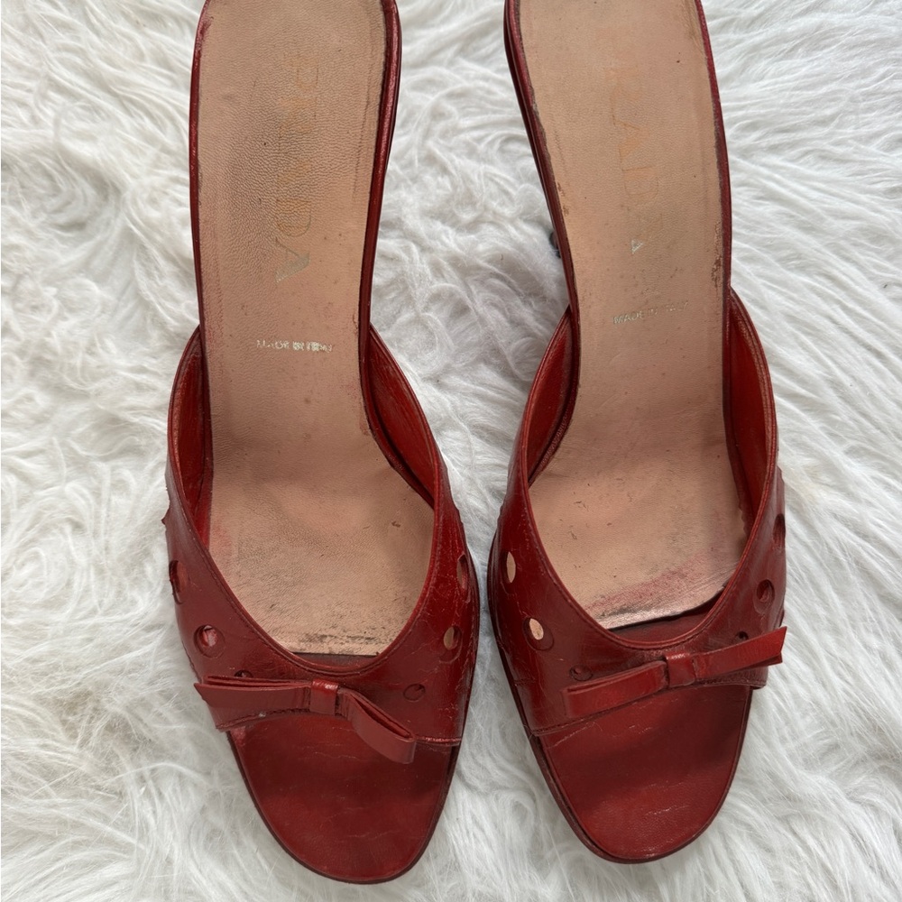 Prada Women's Scarlet Leather Mules